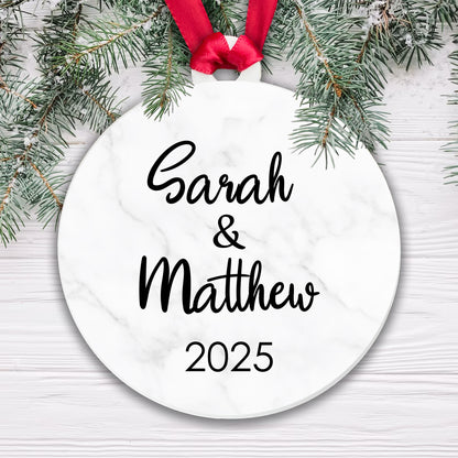 Personalised Couple Marble Bauble Tree Decoration Xmas Gift Idea Secret Santa - Add Names & Year!