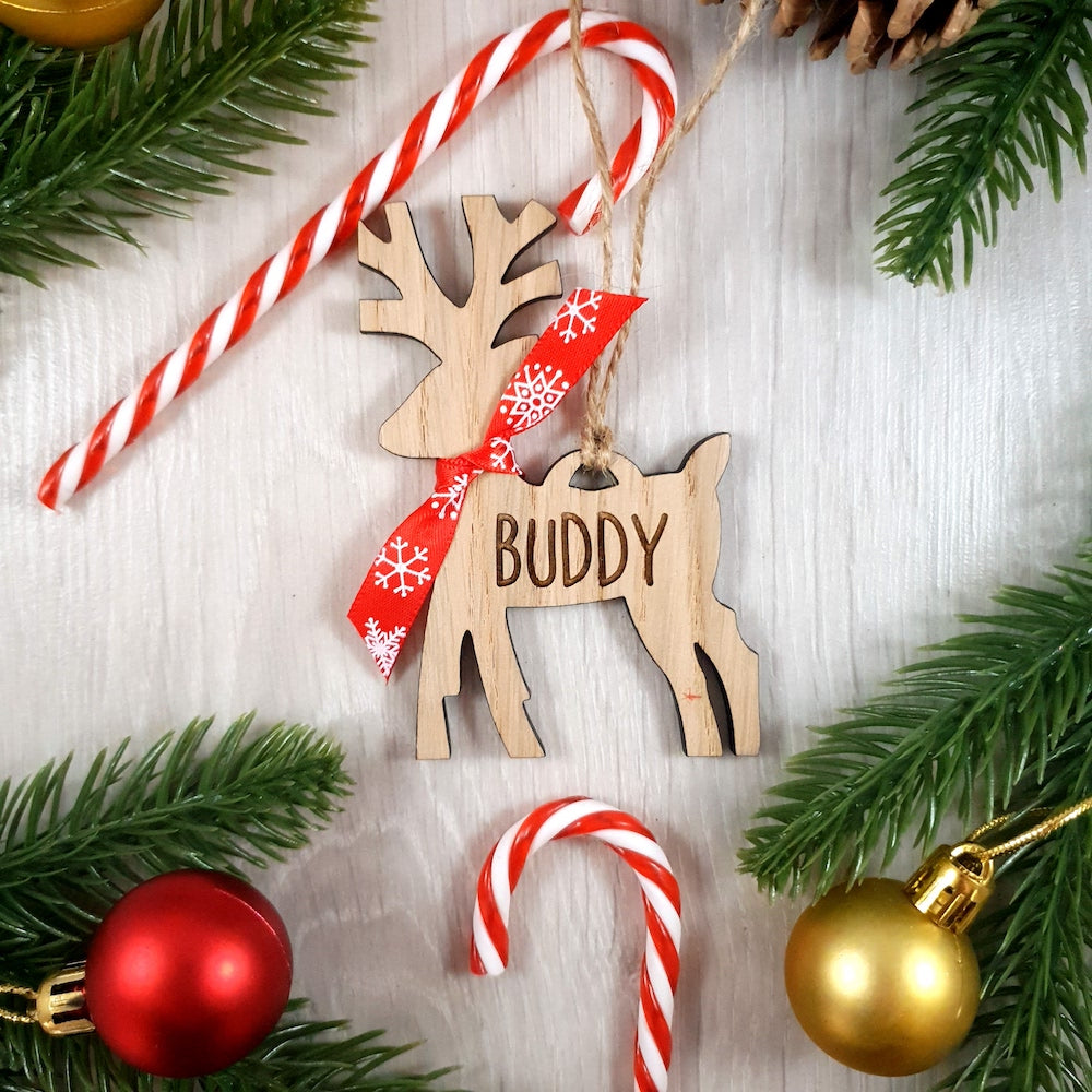 Personalised Reindeer with Scarf Bauble - Red Scarf