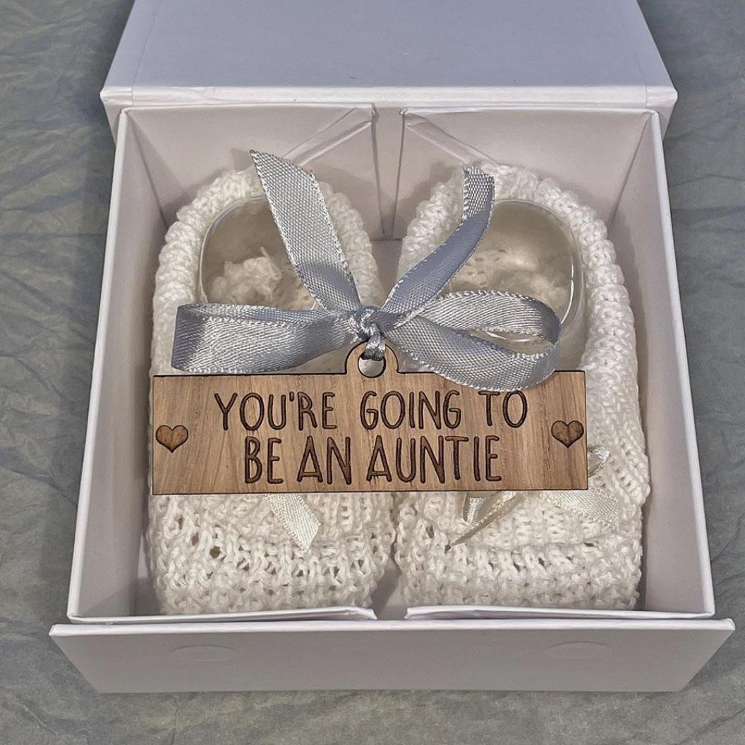 'Guess What' Booties - White & Gift Boxed - "You're Going to Be..."
