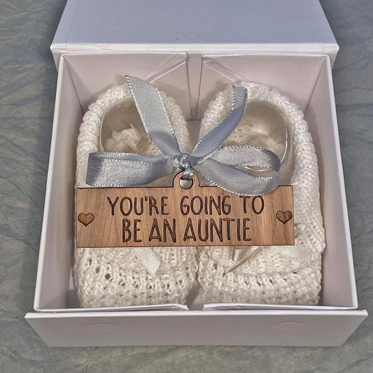 'Guess What' Booties - White & Gift Boxed - "You're Going to Be..."