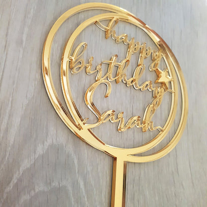 Personalised Circle Happy Birthday [Name] Cake Topper