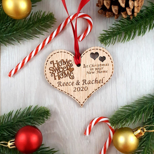 Personalised 'First Christmas in New Home' Heart Christmas Tree Decoration