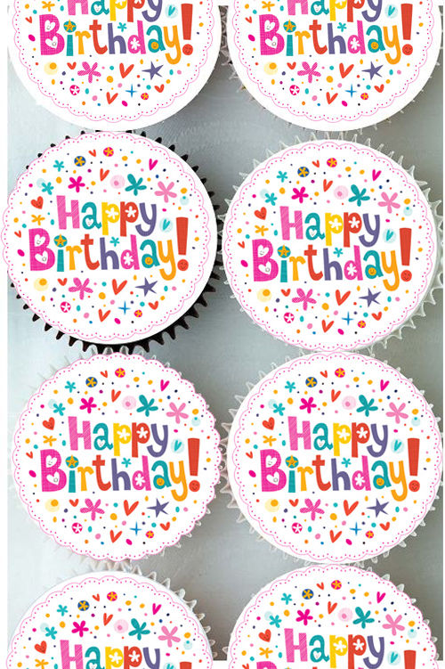 Rice Paper Cake Topper - Stars & Hearts Happy Birthday