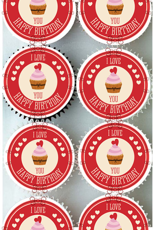 Rice Paper Cake Topper - I Love You Happy Birthday