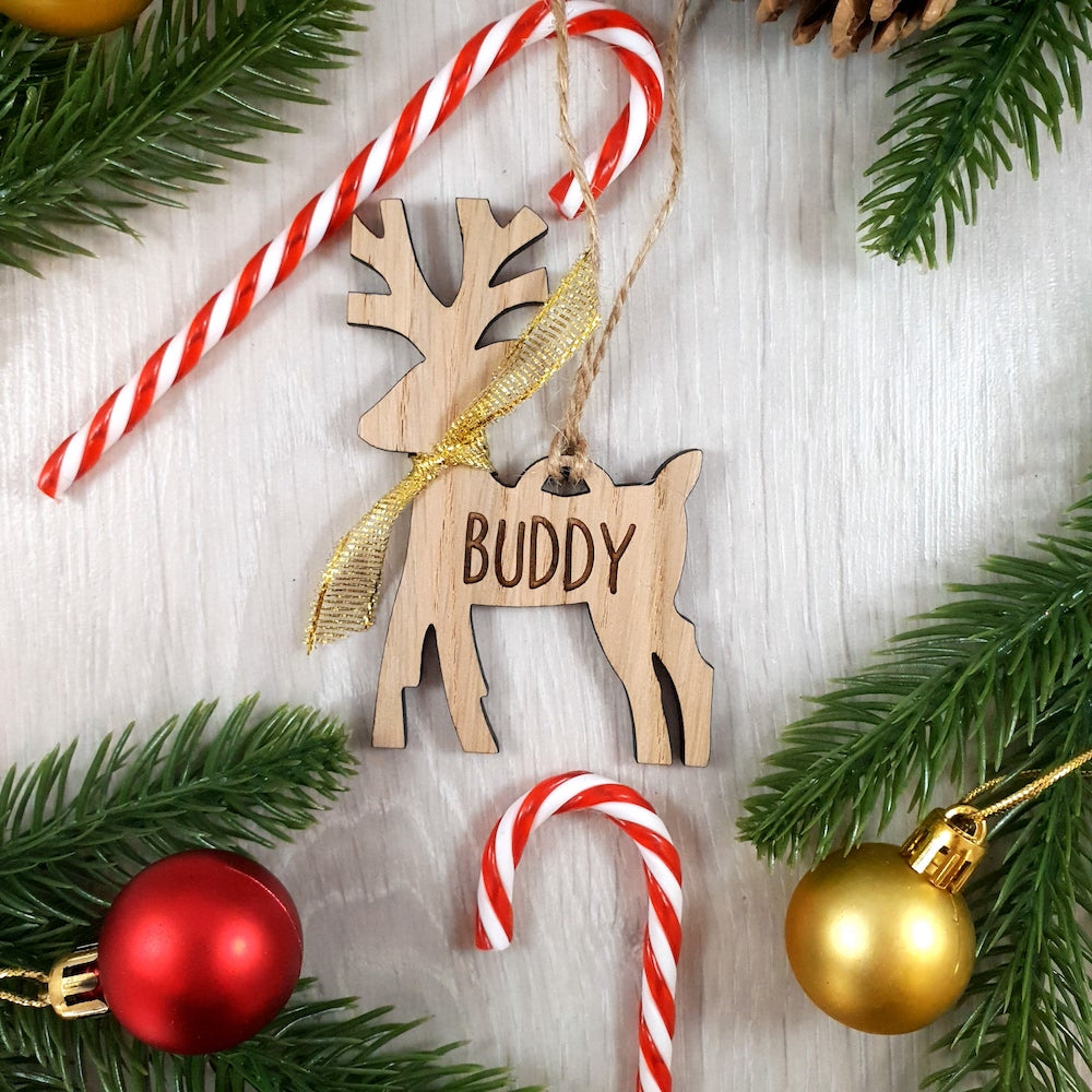 Personalised Reindeer with Scarf Bauble - Gold Scarf