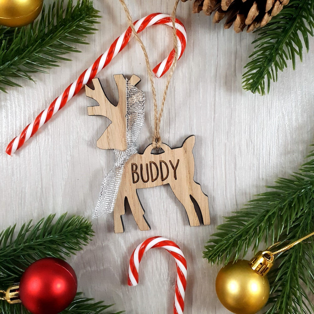 Personalised Reindeer with Scarf Bauble - Silver Scarf