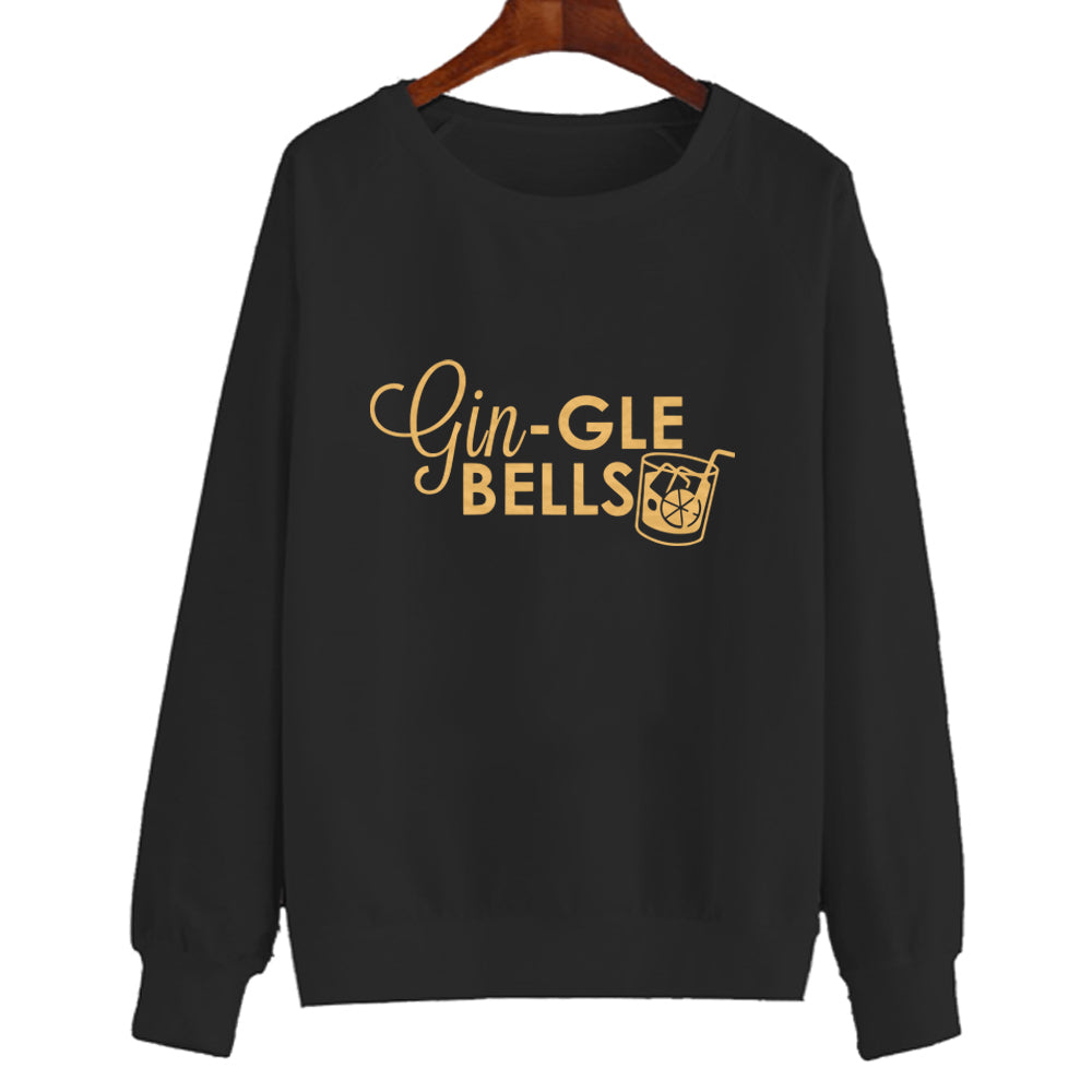 Ladies Gin-gle Bells Jumper: Black: Gold Text