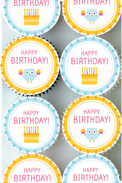 Rice Paper Cake Topper - Happy Birthday Owl