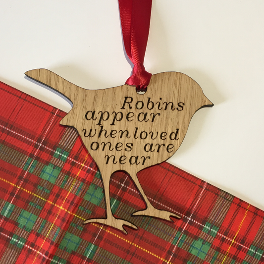 Robins Appear Tree Decoration - Bird - Sustainable Oak Wooden Bauble