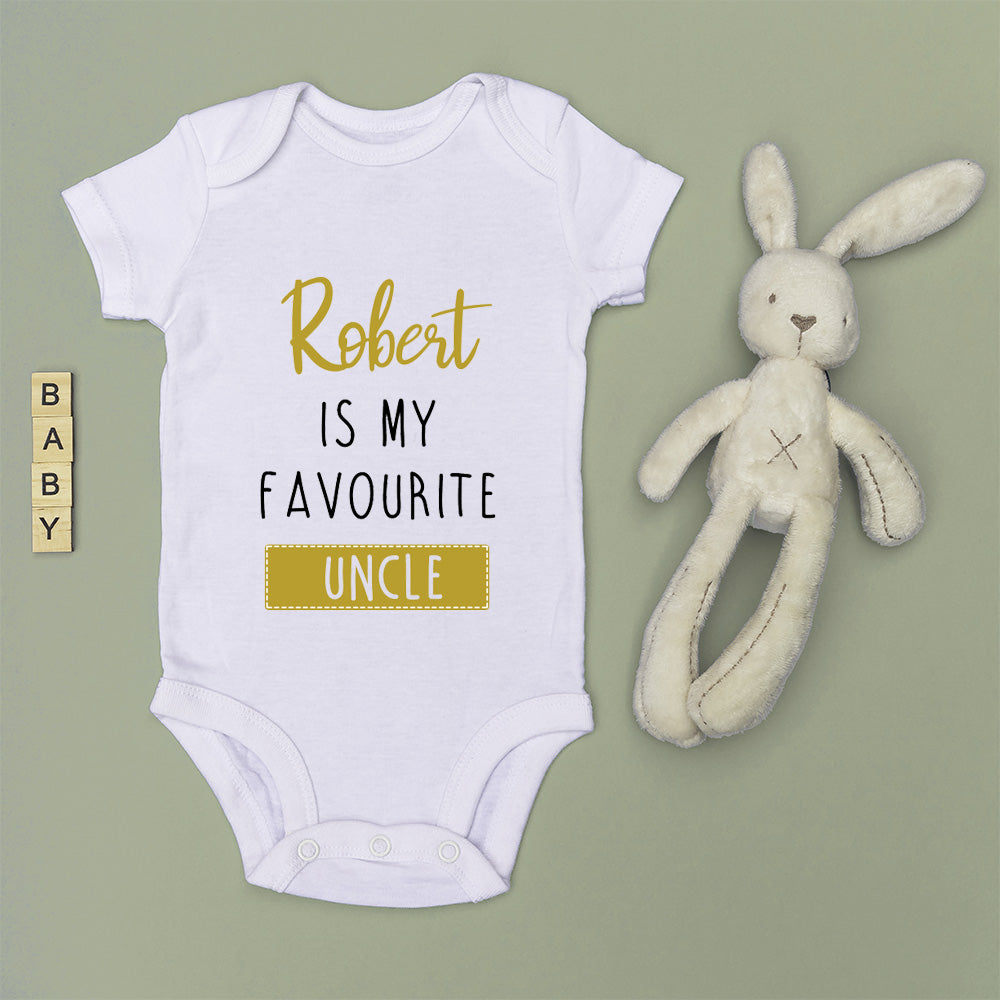 Personalised Baby Grow - Name is my favourite Auntie/Uncle - Gold