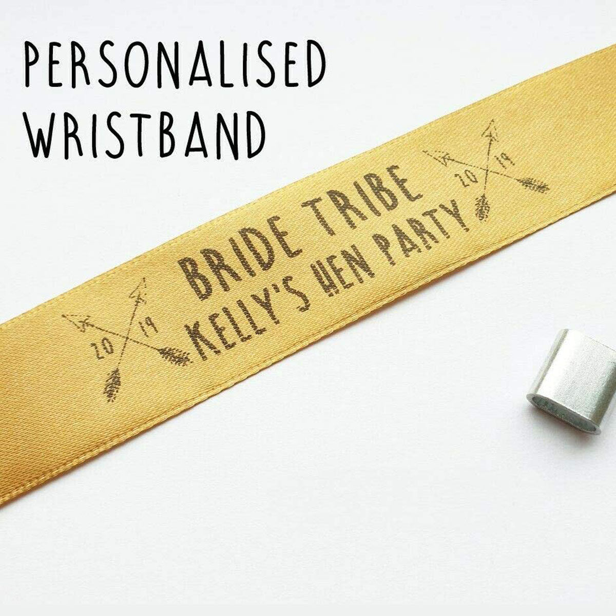 1 x Wristband - Gold - Personalised Bride Tribe. 