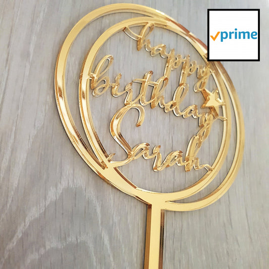 Personalised Circle Happy Birthday [Name] Cake Topper